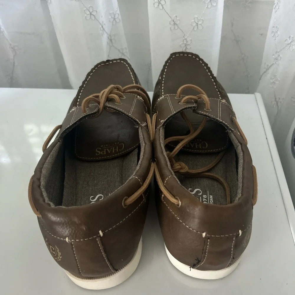 Chaps Brown Leather Boat Shoes with Tan Laces